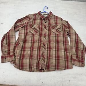 Mossy Oak Mens Shirt XXL 2XL Red Button Up Long Sleeve Pearl Snap Plaid